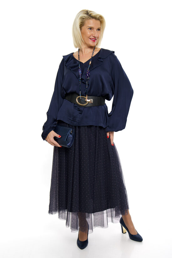 Tumši zilas krāsas tilla auduma svārki ar spīdumiņu JnJ