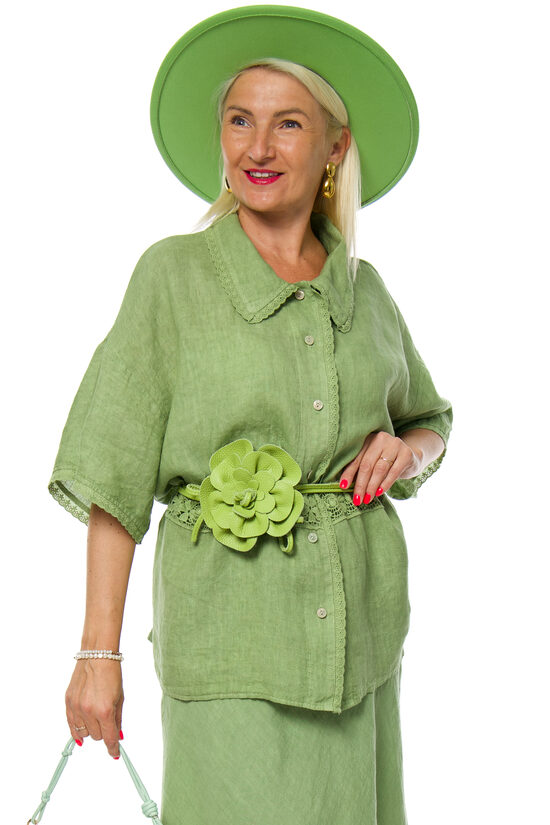 Zaļa lina uaduma blūze 100% LINO