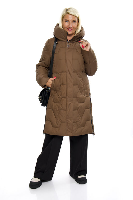 Tumši brūnas krāsas sieviešu mētelis ar kapuci Klein Wille