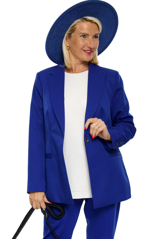 Zilas krāsas eleganta garā sieviešu žakete GONTO