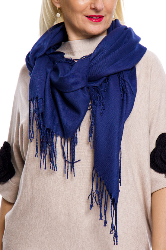 Tumši zilas krāsas vilnas/viskozes auduma sieviešu šalle