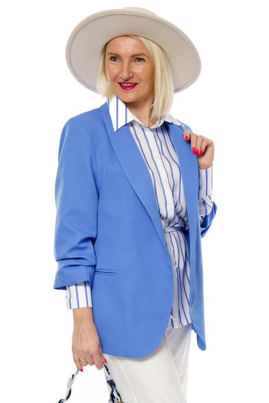 Zilas krāsas sieviešu žakete ar pusgaru piedurkni GONTO