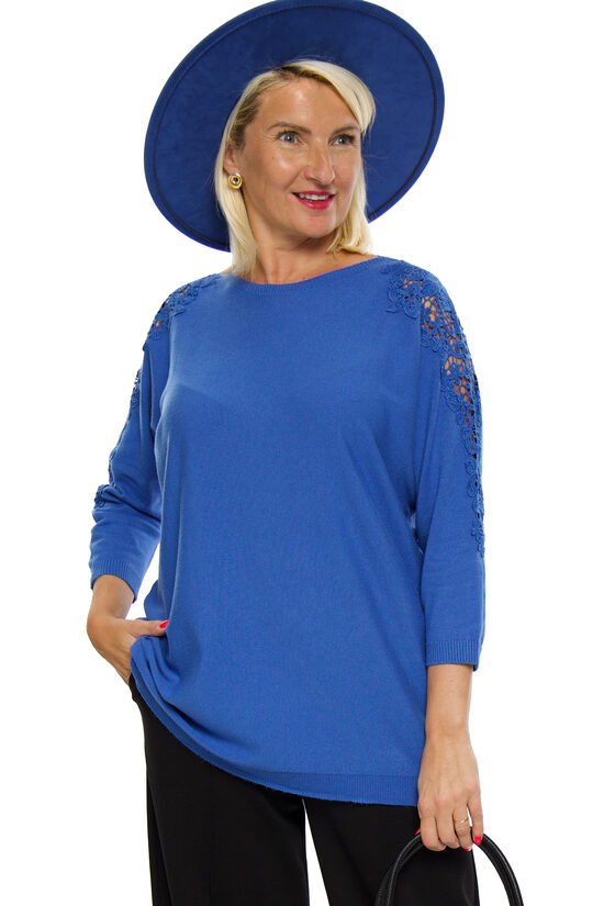 Zilas krāsas sieviešu džemperis ar mežģīni Les e'toiles claires