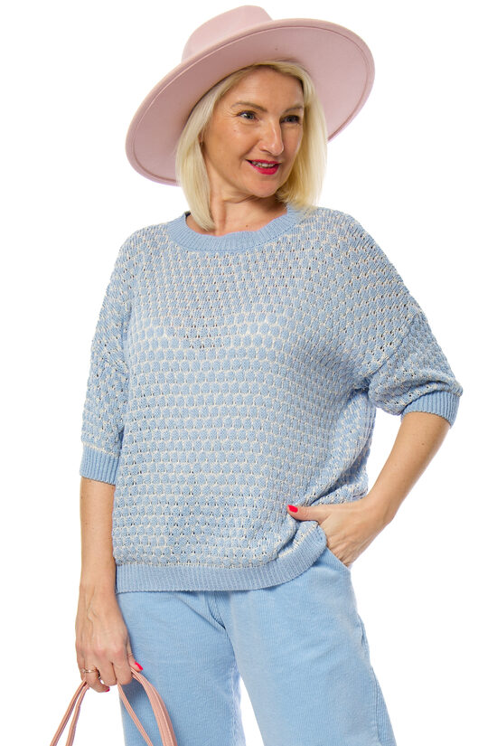 Gaiši zils kokvilnas džemperis ar īso piedurkni