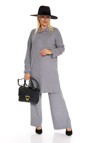 Pelēkas adītas, elastīgas platās sieviešu bikses NC