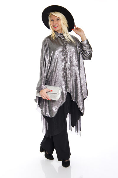 Sudraba krāsas garā blūze ar tillu Lux Luna