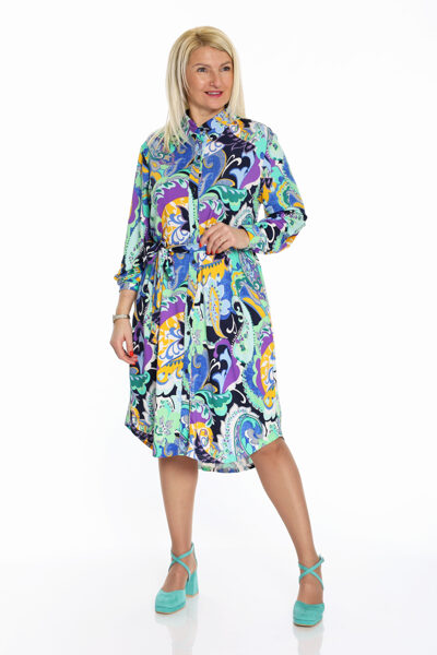 Koša viskozes-kokvilnas-zīda sieviešu kleita ar jostiņu Emma