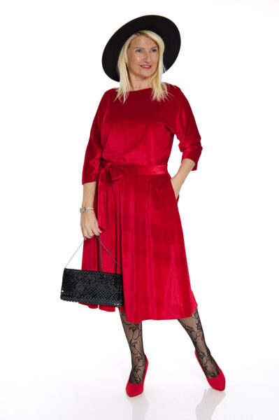 Eleganta sarkana samta auduma kleita ar jostiņu Look Me