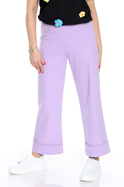 Violetas pusgarās kokvilnas platās sieviešu bikses Leader Moda