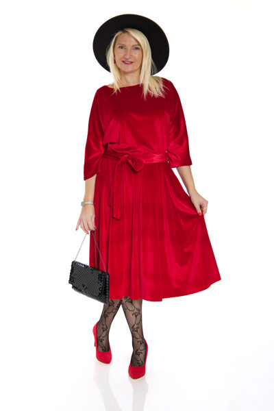 Eleganta sarkana samta auduma kleita ar jostiņu Look Me