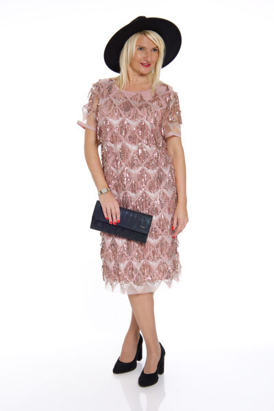 Eleganta rozā kleita ar fliteriem un oderi Livili